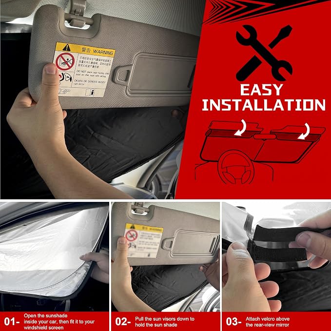 Windshield Sun Shade for 2011-2018 Dodge Ram 1500 Foldable Sun Sunshade for Car - Image 6