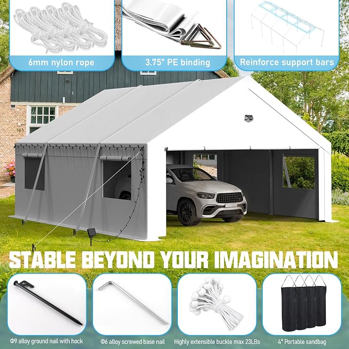 20x20 Carport Canopy, Heavy Duty Car Port, Portable Car Ports Garage - Image 3