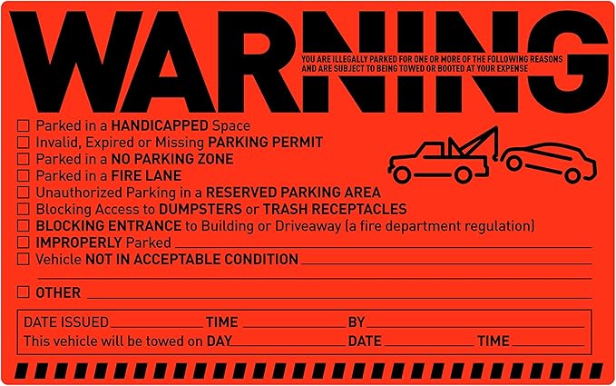 Easykart Labels 250 Parking Violation Notice Tow Stickers by EasykartLabels
