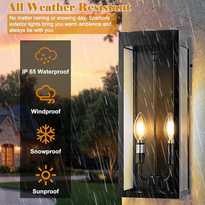 Outdoor Wall Lights 16 Inch Large, 2 Pack Black Modern Exterior Lighting - Image 4