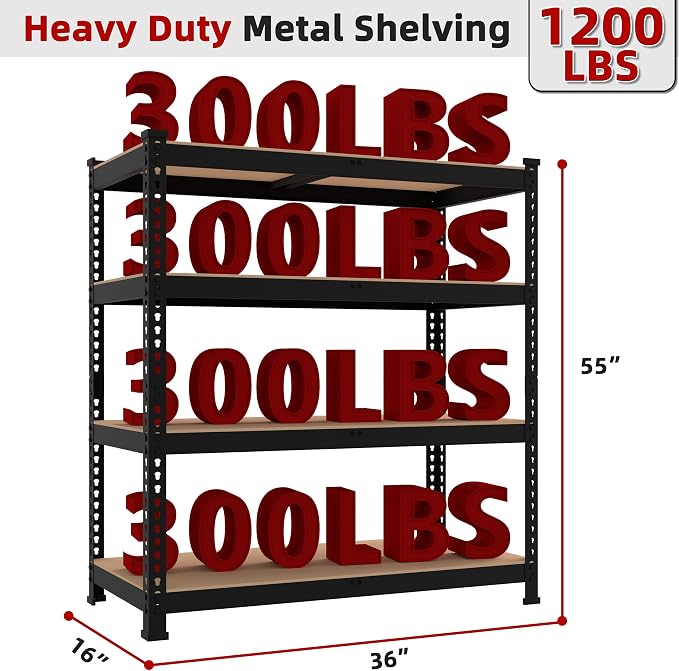 3 Packs 36" W x 16" D x 55" H Adjustable Garage Storage Shelves - Image 3