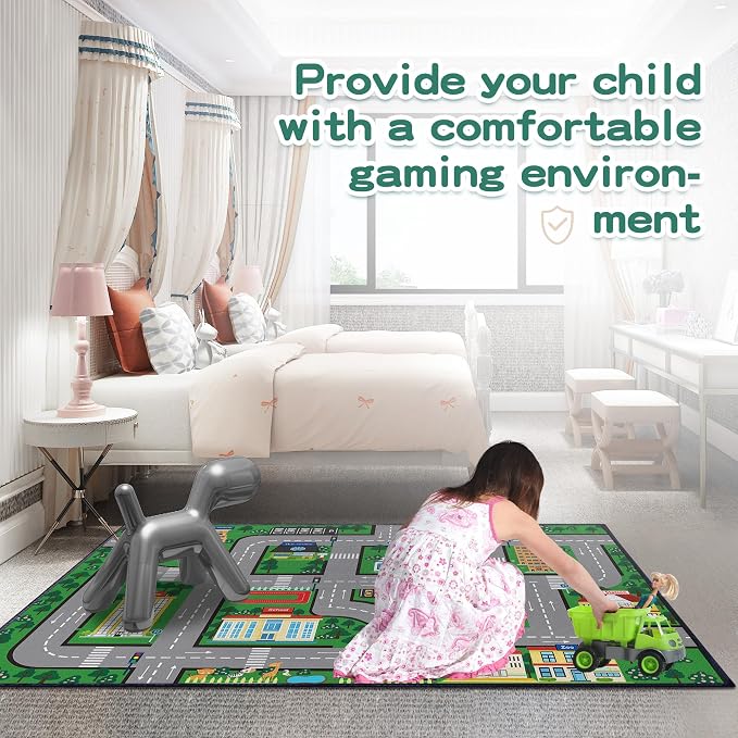 Play Mat 5'x 6'6" Car Rugs for Kids Toy Cars Kids Carpet City Pretend Play - Image 3