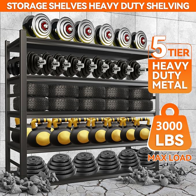 Garage Shelving, Adjustable 5-Tier Storage Shelves, Double-Thickened Columns - Image 4