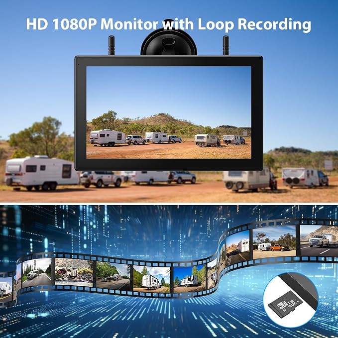 3 Magnetic Solar Wireless Backup Camera HD1080P Loop Recording 10.1 Inch - Image 3