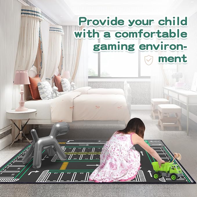 Play Rug for Playroom 59"x39" Traffic System Playmat Car Rugs for Toy Boys - Image 4