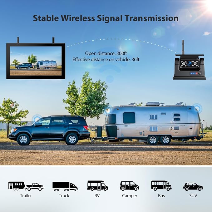 3 Magnetic Solar Wireless Backup Camera HD1080P Loop Recording 10.1 Inch - Image 7
