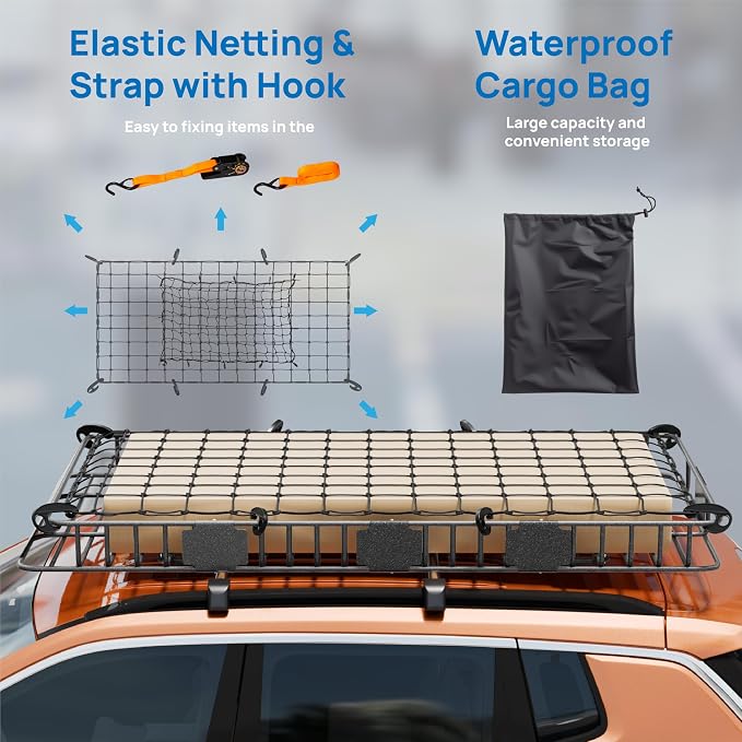 TUFFIOM 84"x 39"x 6" Universal Rooftop Cargo Carrier Basket, Extendable Steel - Image 2