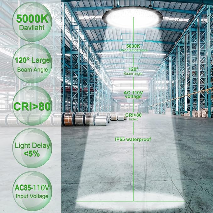 Viugreum 10 Pack 300W UFO LED High Bay Lights, 30000LM 6000K-6500K Daylight - Image 2