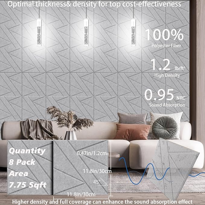 8 Pack Self-Adhesive Soundproof Wall Panels, 1.2lb/ft³ High Density, Thicker - Image 5