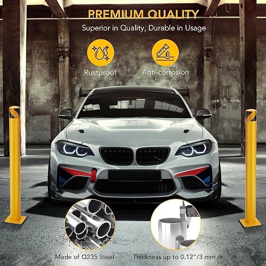 4 Pcs Safety Bollard, 42 Inch High Heavy-Duty Yellow Safety Bollard Steel Posts - Image 5