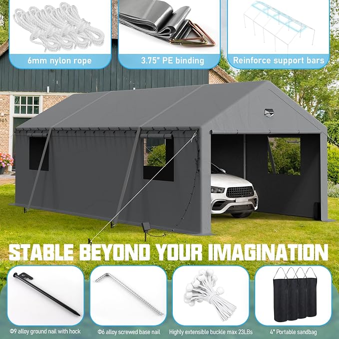13x25 Carport Canopy, Heavy Duty Car Port, Portable Car Ports Garage - Image 3