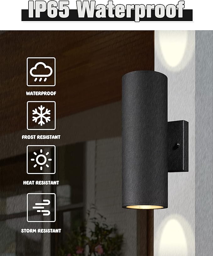 Ken & Ricky Exterior Wall Lights, Outdoor Up and Down Wall Sconce, Cylinder - Image 2
