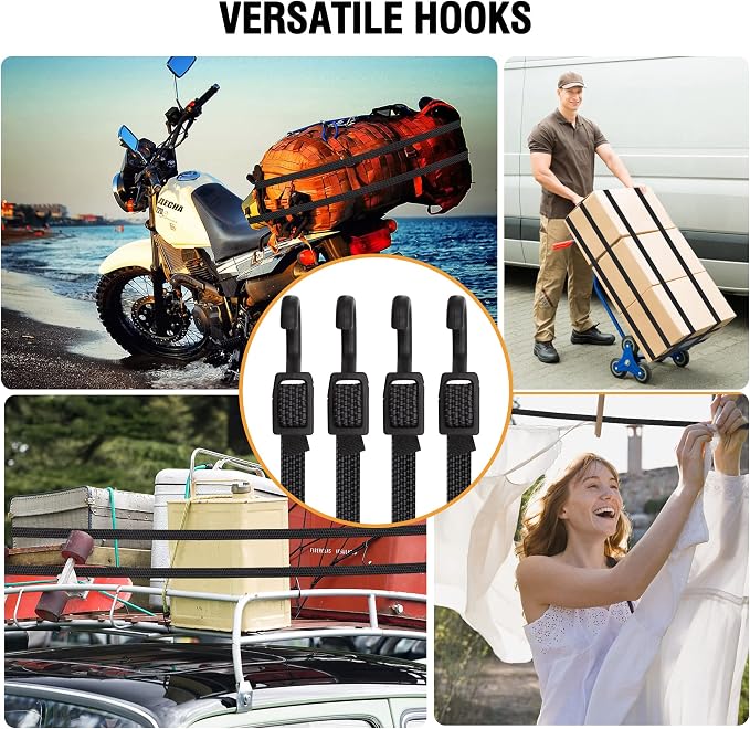 Bungee Cords with Hooks Heavy Duty, Flat Adjustable Bungee Cords with Hooks 60 - Image 6