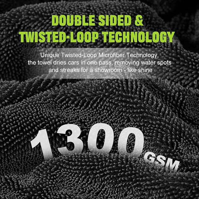 2 Pack 1300 GSM Car Drying Towel, Microfiber Towels - Image 8