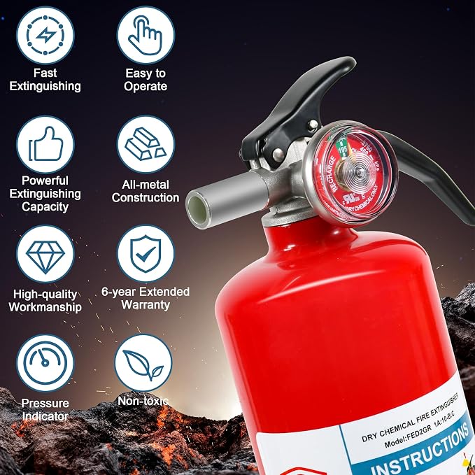 1 Pack ABC Dry Chemical Fire Extinguisher, 2.5 lb 1A:10B:C Rating - Image 3