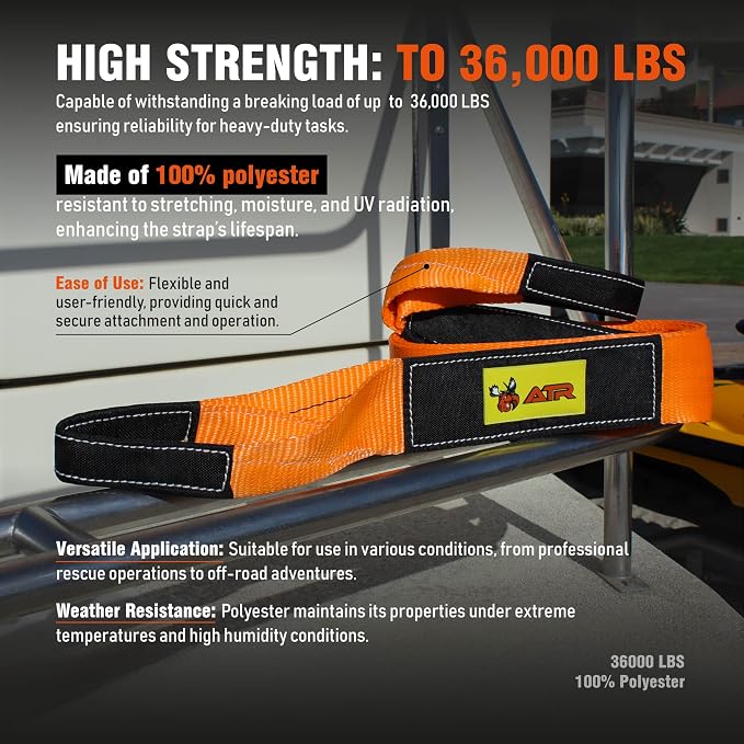 ATR Recovery Tow Strap 3.5" x 20ft – 36, 000 lbs Break Strength, Heavy Duty - Image 5