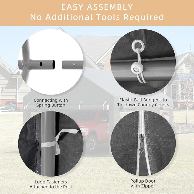 JY QAQA Carport, 10x20 FT Heavy Duty Carport Reinforced Steel Poles - Image 5