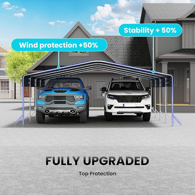 20x20ft Heavy Duty Metal Carport – Outdoor Galvanized Garage, Sturdy Structure - Image 6