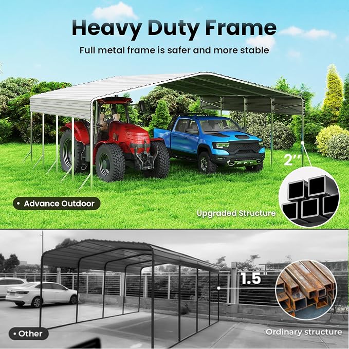 20x20 Carport, Heavy Duty Metal Car Port, All-Weather Protection, Easy Assembly - Image 2