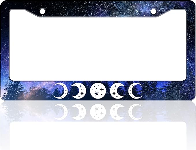 Moon Phases License Plate Frame Starry Sky Forest Moon License Plate Holder by TINALUIN