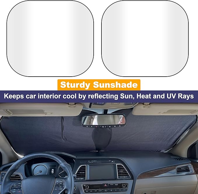 EcoNour 2 Piece Sunshade for Car Windshield | Durable 240T Polyester Car - Image 2