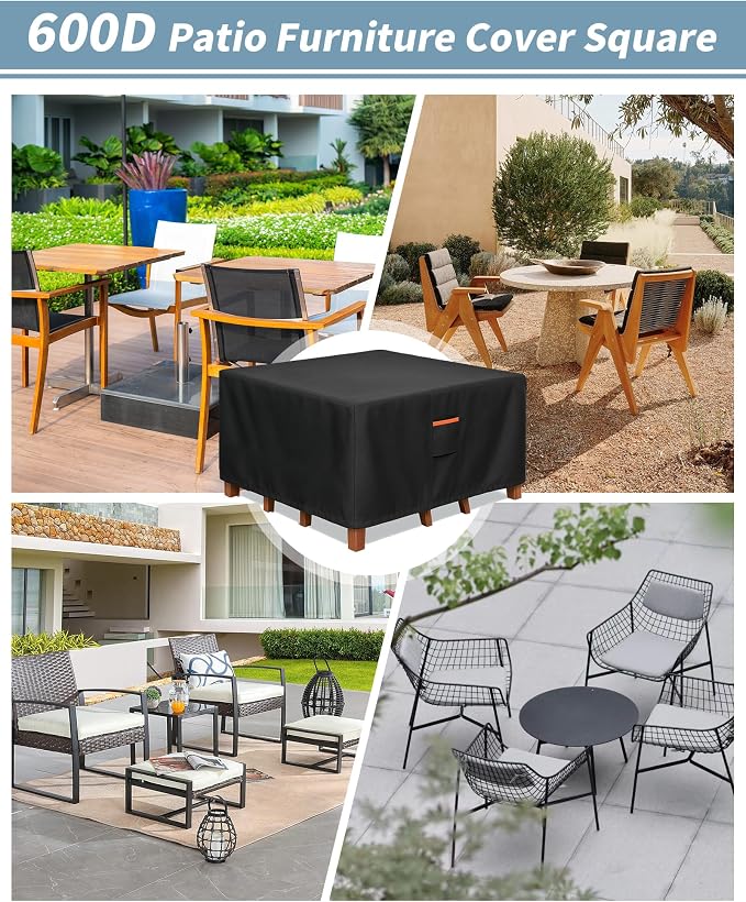 Outdoor Waterproof Furniture Cover, 106W x 106L x 28H inches Heavy Duty 600D - Image 7
