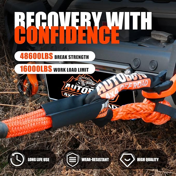AUTOBOTS Kinetic Recovery Rope 1" x 20'+2 Soft Shackles，Heavy Duty Tow Rope Tow - Image 4