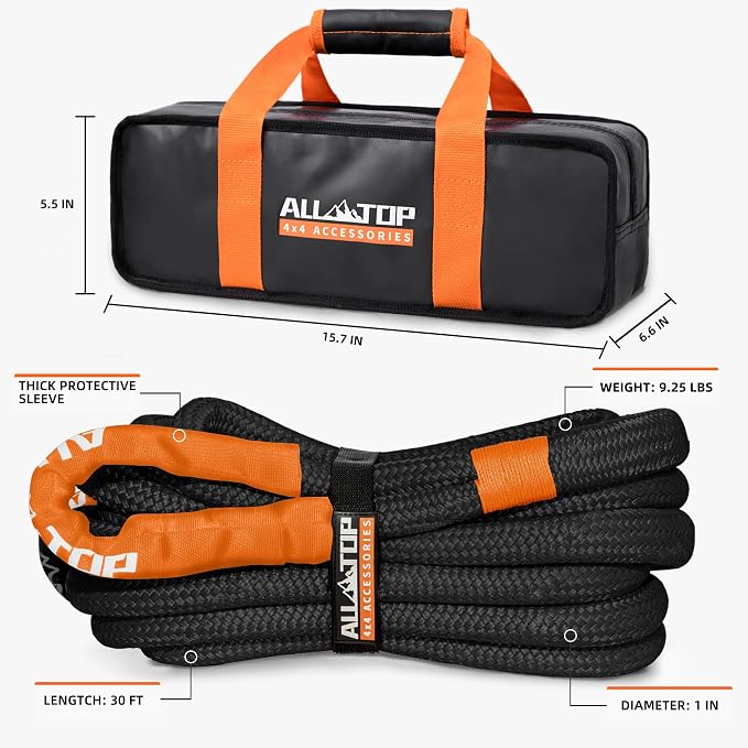 ALL-TOP Kinetic Recovery Rope, 1in x 20ft, Heavy Duty 30+% Elasticity, 16000Lbs - Image 5