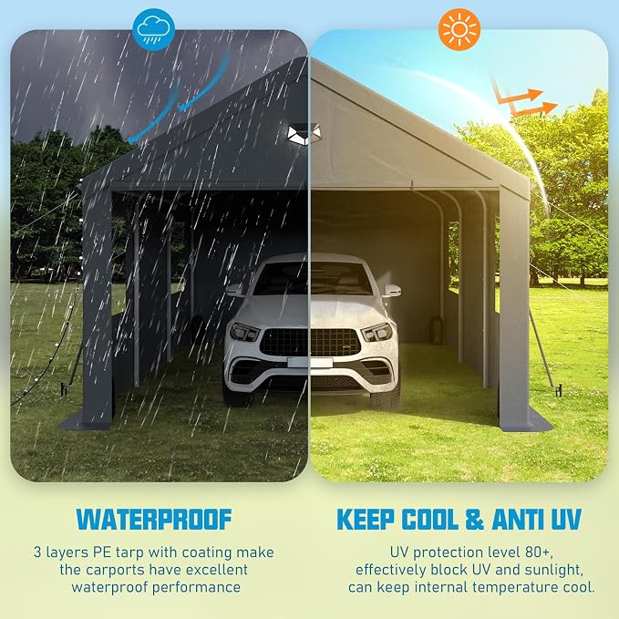 10x16 Carport Canopy, Heavy Duty Car Port, Portable Car Ports Garage - Image 6