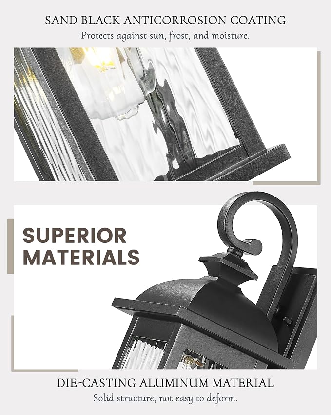 FEMILA 2 Packs Outdoor Waterproof Wall Lights Fixture, Anti-Rust Matte Black - Image 5