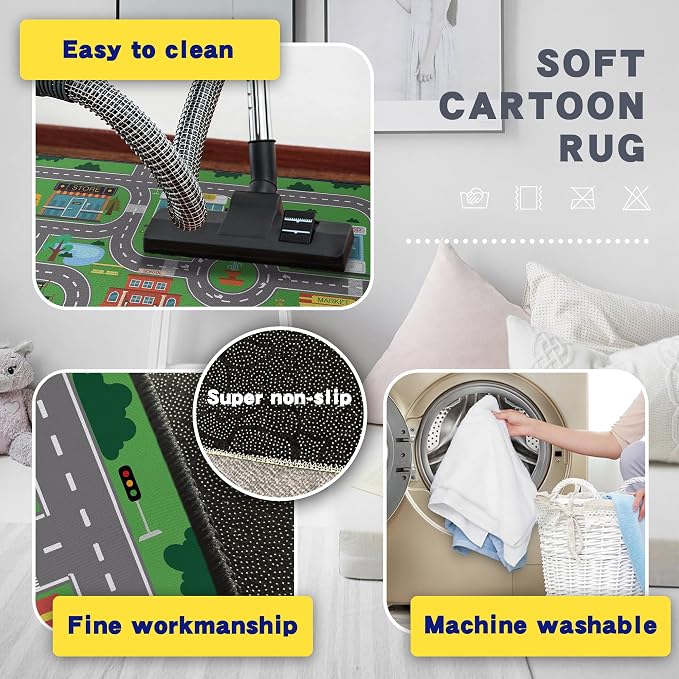 Play Rug for Playroom 2x3 Car Mat Town City Road Map for Boys Bedroom Fun Car - Image 4