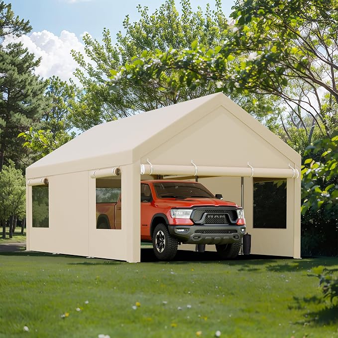 JY QAQA Carport, 12x20 FT Heavy Duty Carport Reinforced Steel Poles - Image 7