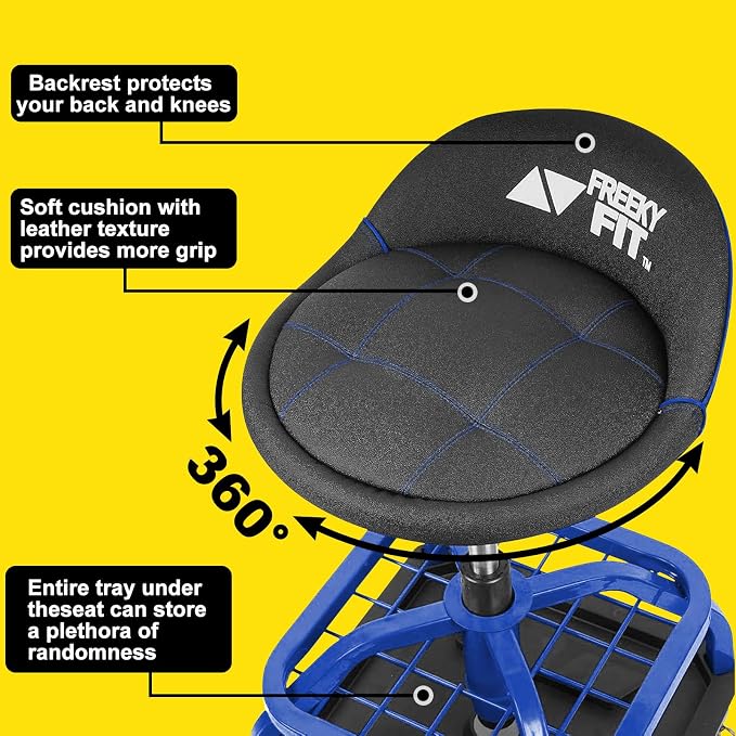 Rolling Shop Stool with Wheels, Garage Work Mechanic Stool with Backrest - Image 7