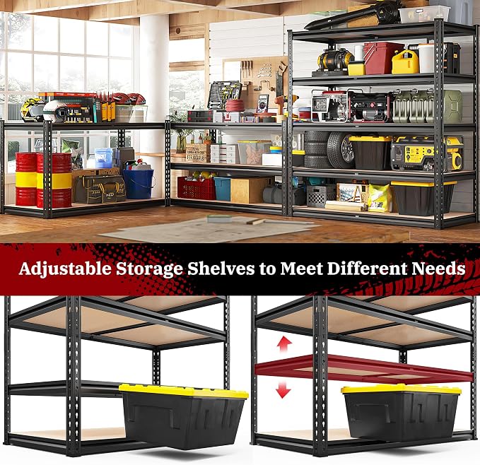 REIBII 2500LBS Garage Shelving 72''H Storage Shelves 40" W Metal Shelving 5 - Image 5