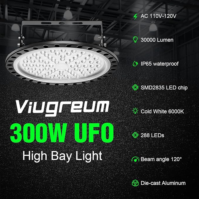 Viugreum High Bay LED Shop Lights, 300W UFO LED High Bay Light 30, 000LM 120V - Image 9