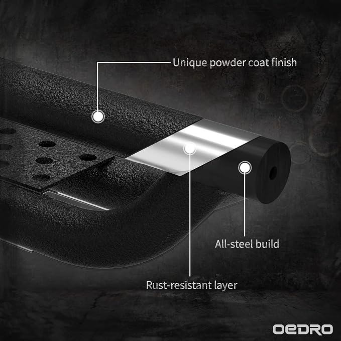 OEDRO Running Boards with Two Stairs Design All-Steel Build, Bolt-on Side Steps - Image 4