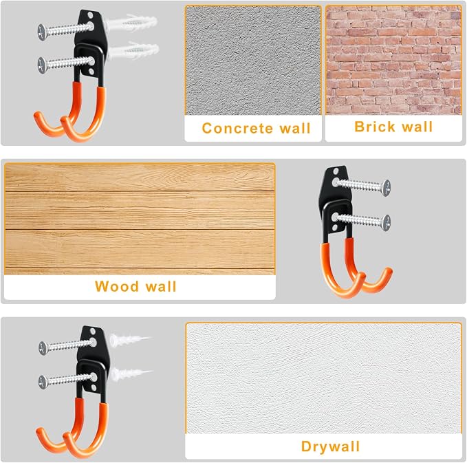 KURUI Heavy Duty Garage Hooks for Hanging, 2 Pack Metal Garage Organization - Image 7