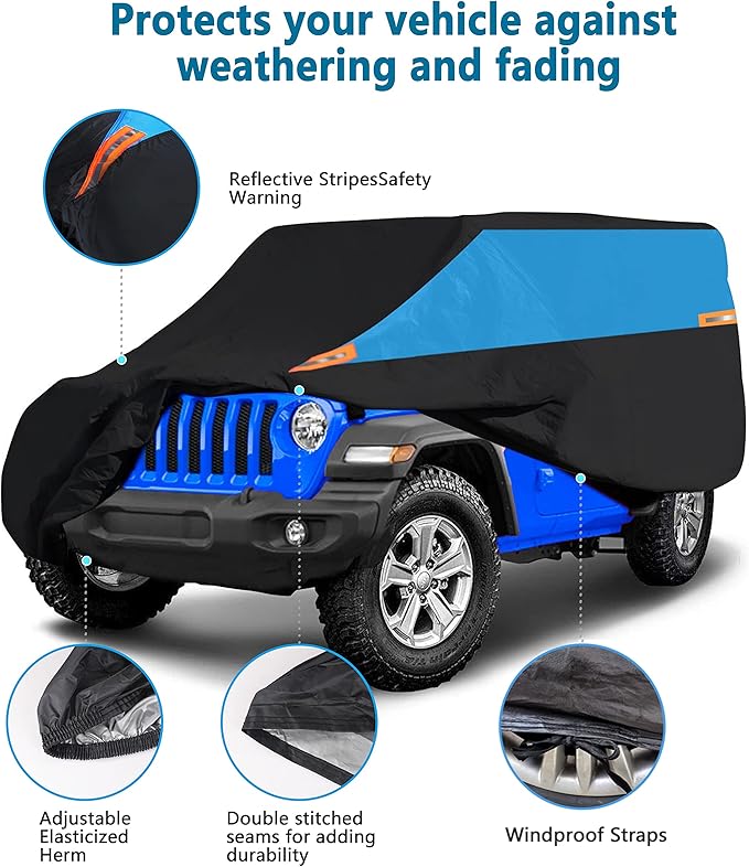 MORNYRAY Compatible with Jeep Wrangler 2 Door, Waterproof Car Cover All Weather - Image 2