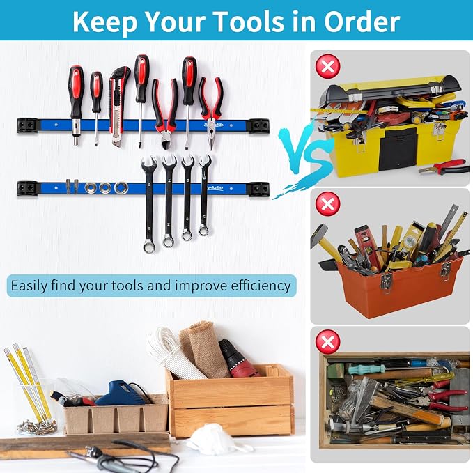 6 Pieces 18" Magnetic Tool Holder Strip, Metal Tool Organizer Rack - Image 5