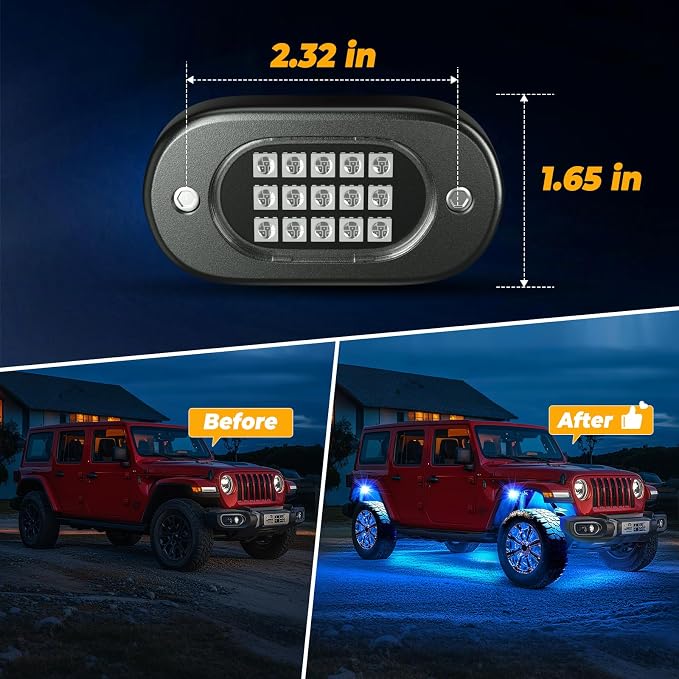 Honalia LED Rock Lights for Trucks 12 Pods, RGB Truck Rock Lights - Image 4
