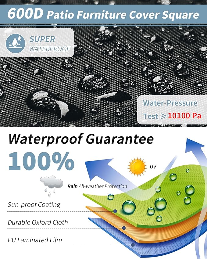 Outdoor Waterproof Furniture Cover, 111W x 74L x 28H inches Heavy Duty 600D - Image 4