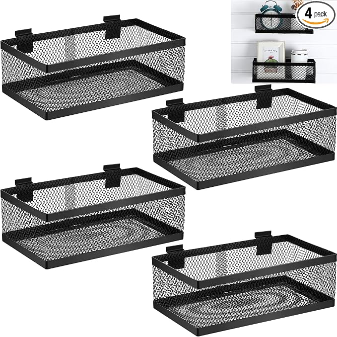 Coume 4 Pcs Black Slatwall Baskets 4 Size Metal Mesh Wire Basket by Surlontye