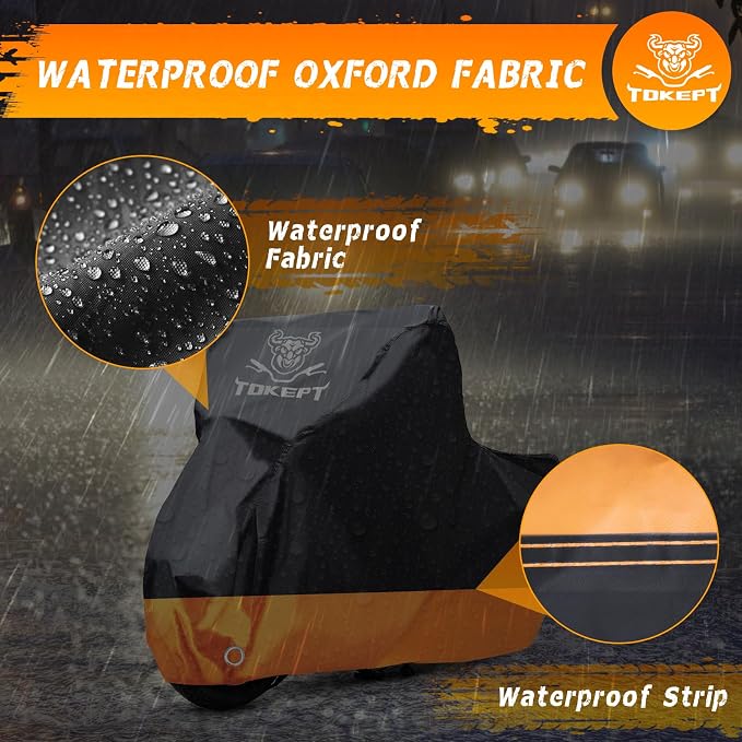 Motorcycle Cover, All-Season Waterproof Outdoor Sun Protection Fit up to 104 - Image 4