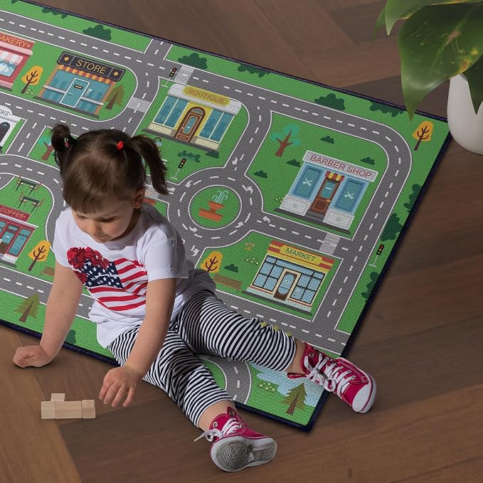 Play Rug for Playroom 59"x39" Car Mat Town City Road Map for Boys Bedroom Fun - Image 3