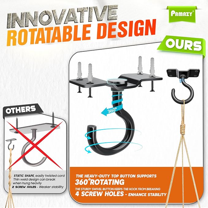 2Pcs 200LBS Rotatable Ceiling Hooks - Image 3