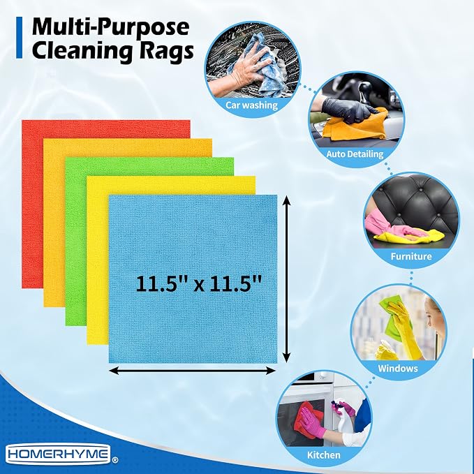 HOMERHYME Microfiber Cleaning Cloth, 100 Pack Cleaning Rags Microfiber Towel - Image 2