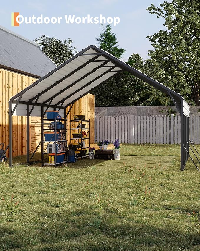 20'x20'x13' Metal Carport for 2 Cars, Heavy Duty Steel Frame for All Weather - Image 9