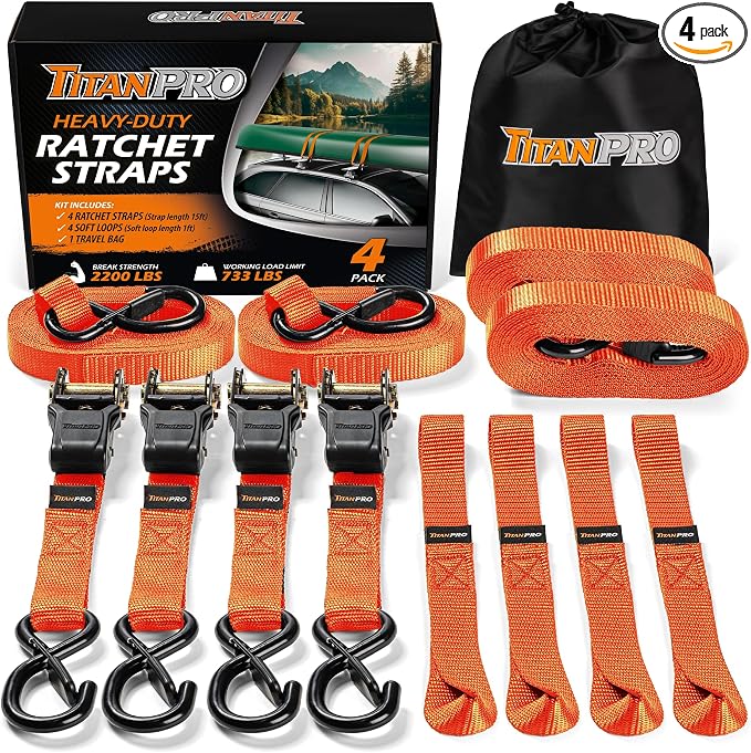 TitanPro Heavy Duty Ratchet Straps 4-Pack by TitanPro