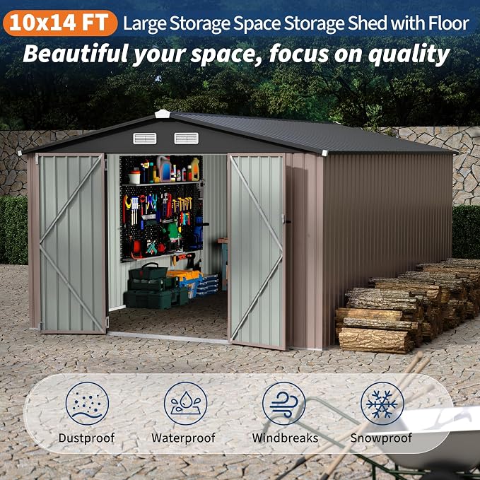 10x14 FT Metal Storage Sheds Outdoor, Metal ToolShed - Image 4
