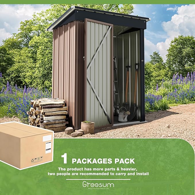 Greesum Outdoor Storage Shed 5 x 3 ft. Utility Tool Shed Metal Storage Garden - Image 7